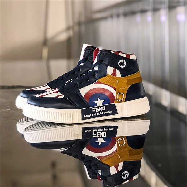 New Men's High Top Casual Shoes Fashion Soft bottom Brand Trend Sneakers Light Trend Flats Sports Captain America Couple Shoes
