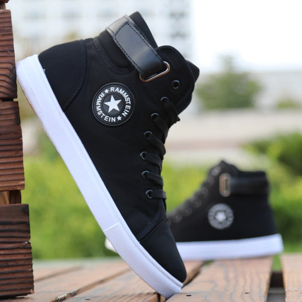 Mens High-top Canvas Shoes Men 2020 New Spring Autumn Top Fashion Sneakers Lace-up High Style Solid Colors Man Black Shoes KA853